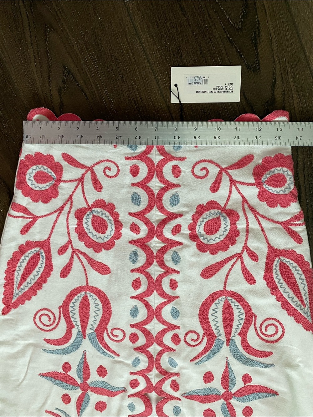 $425 NWT Sea New York White A-Line Skirt with Coral and Soft Gray Embroidery - Picture 6 of 7